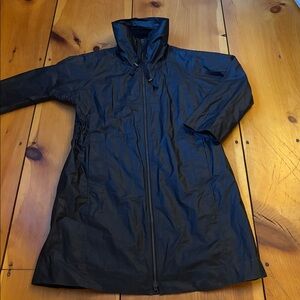 EILEEN FISHER XXS / XS Black Organic Cotton Coated Rain Jacket Coat Mock Neck